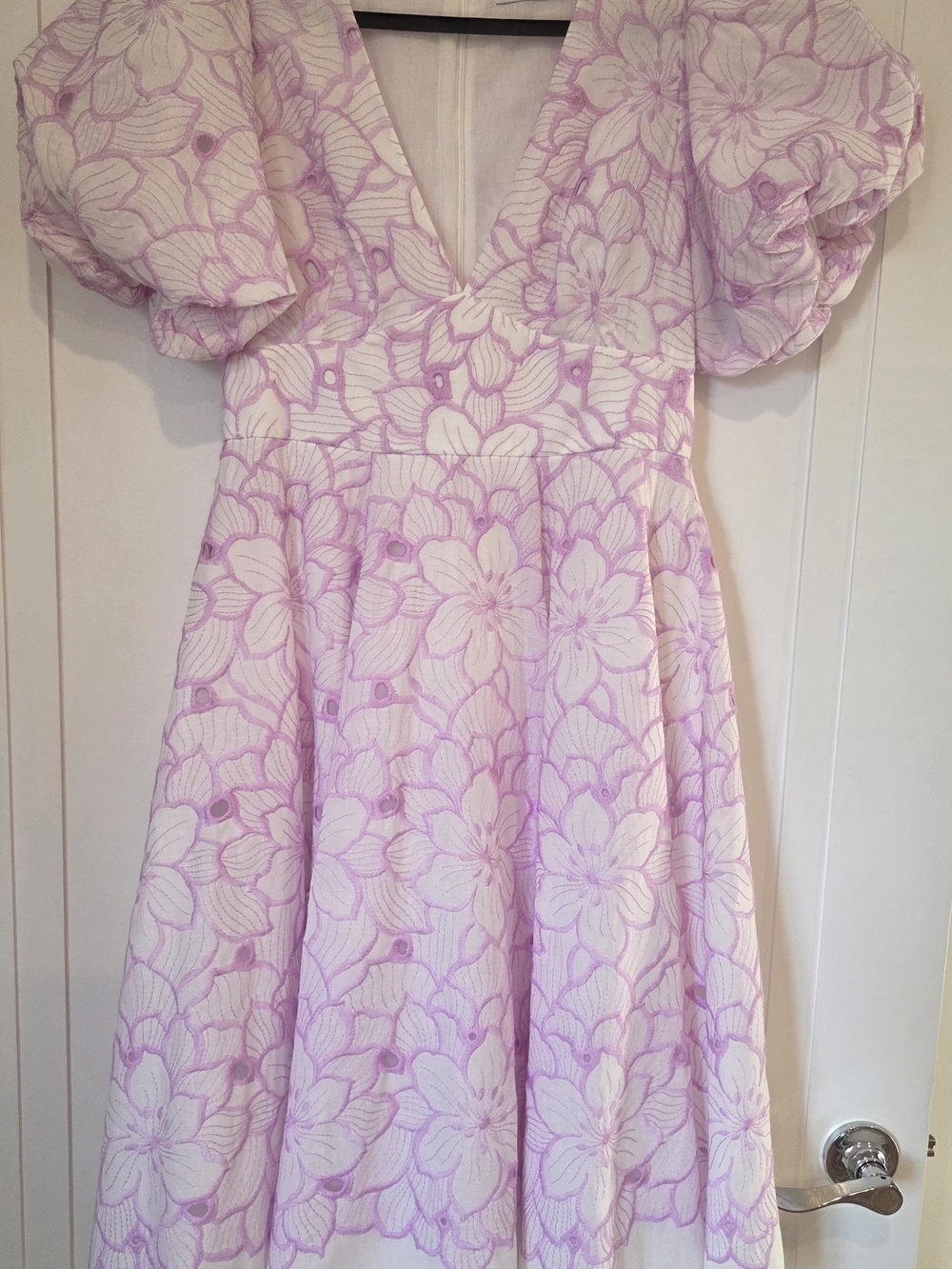 Mac Duggal Lilac and White Floral V-Neck Party Dress